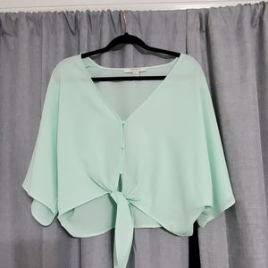 Mint green crop button topNWOT